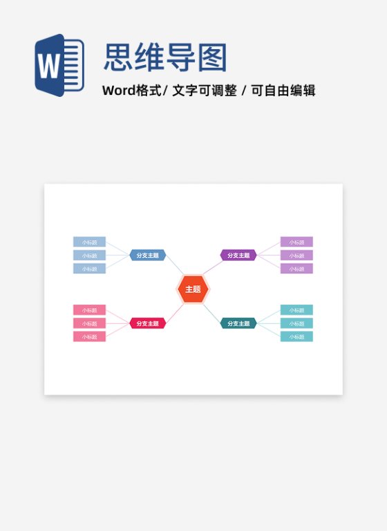 思维导图-彩色几何双向思维导图word模板