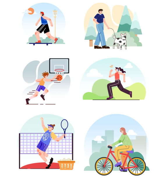 户外公园运动场景矢量平面插图
