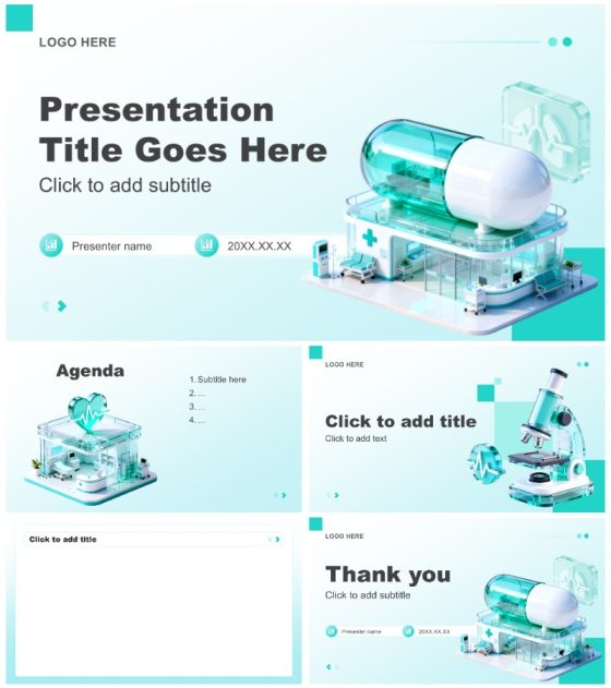 绿色清新3D风医疗行业年终述职汇报PPT主题模板
