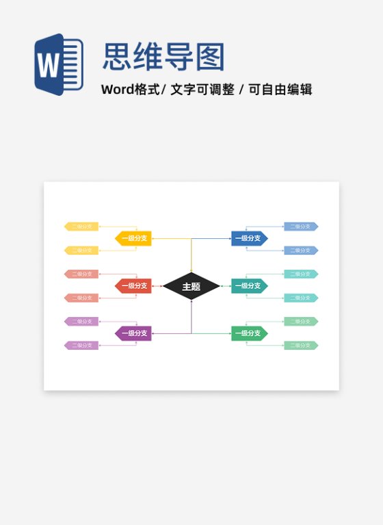 思维导图-彩色箭头思维导图word模板