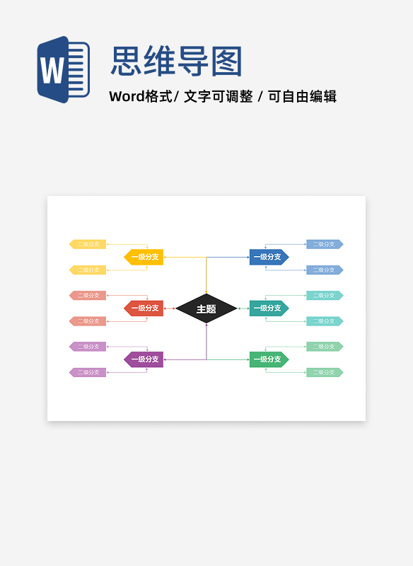 思维导图-彩色箭头思维导图word模板