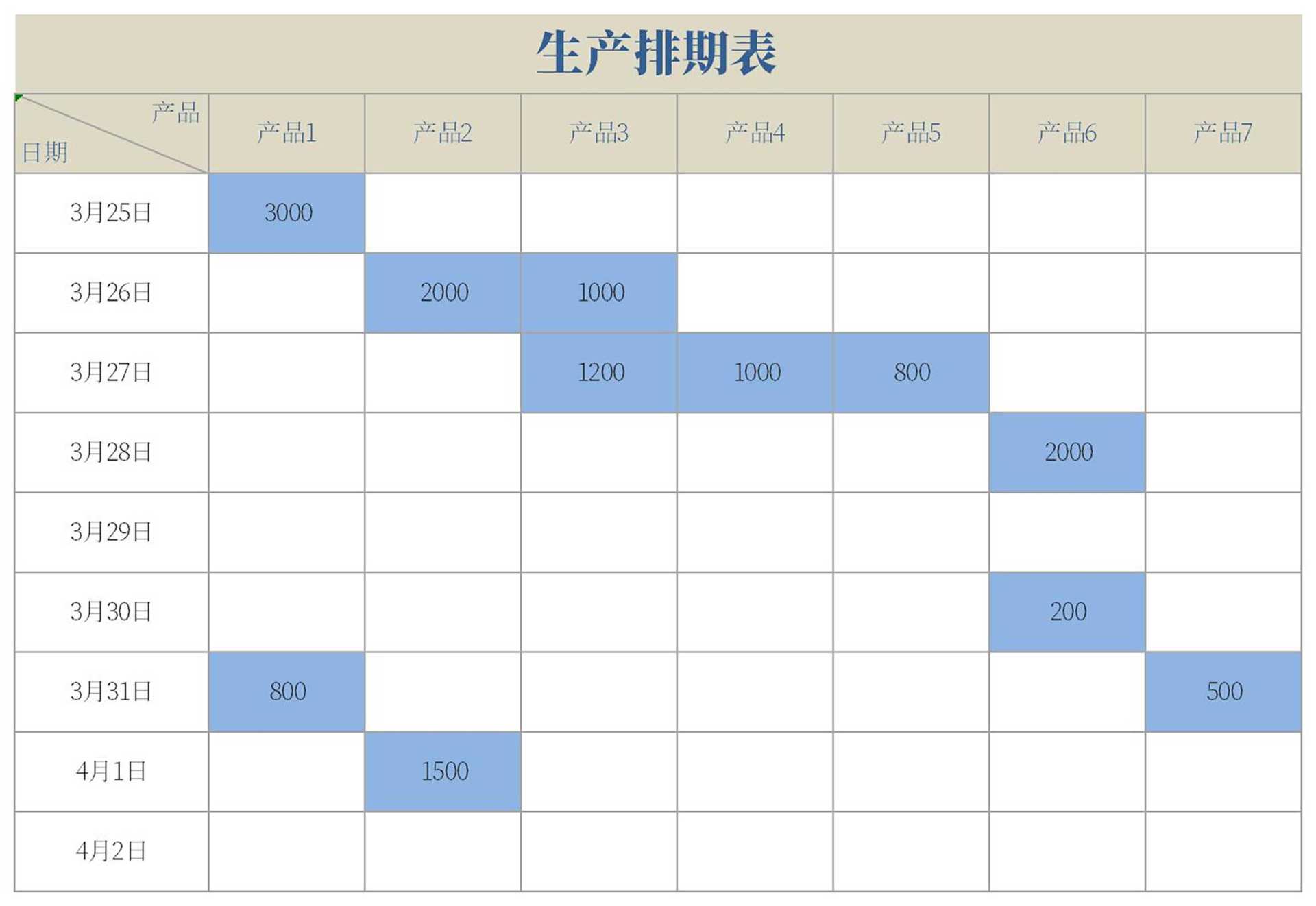 米色生产排期表Excel模板