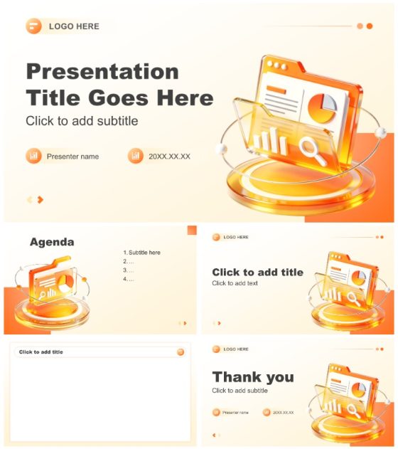 橙黄色3D商务风述职汇报年终总结PPT主题模板