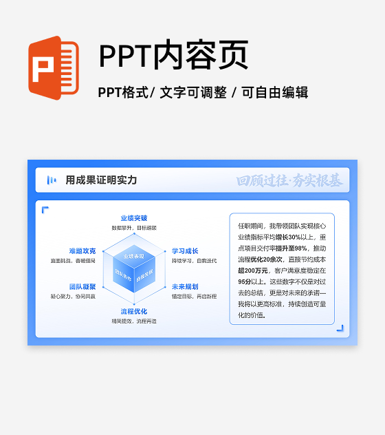 蓝色商务风述职竞聘成果展示PPT单页