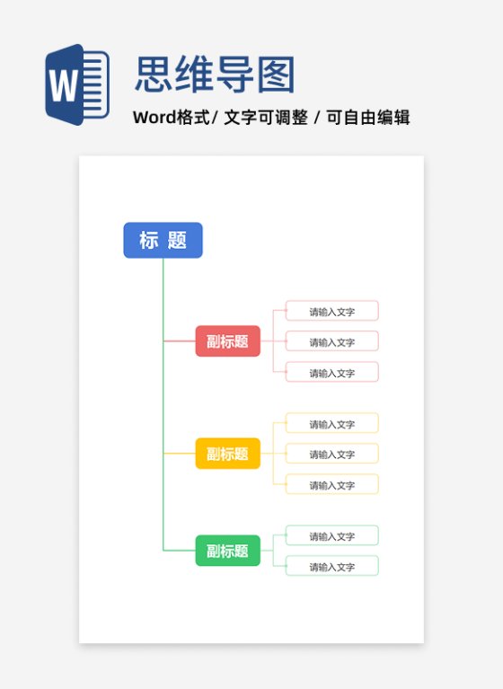 思维导图-彩色简约通用边框型思维导图word模板