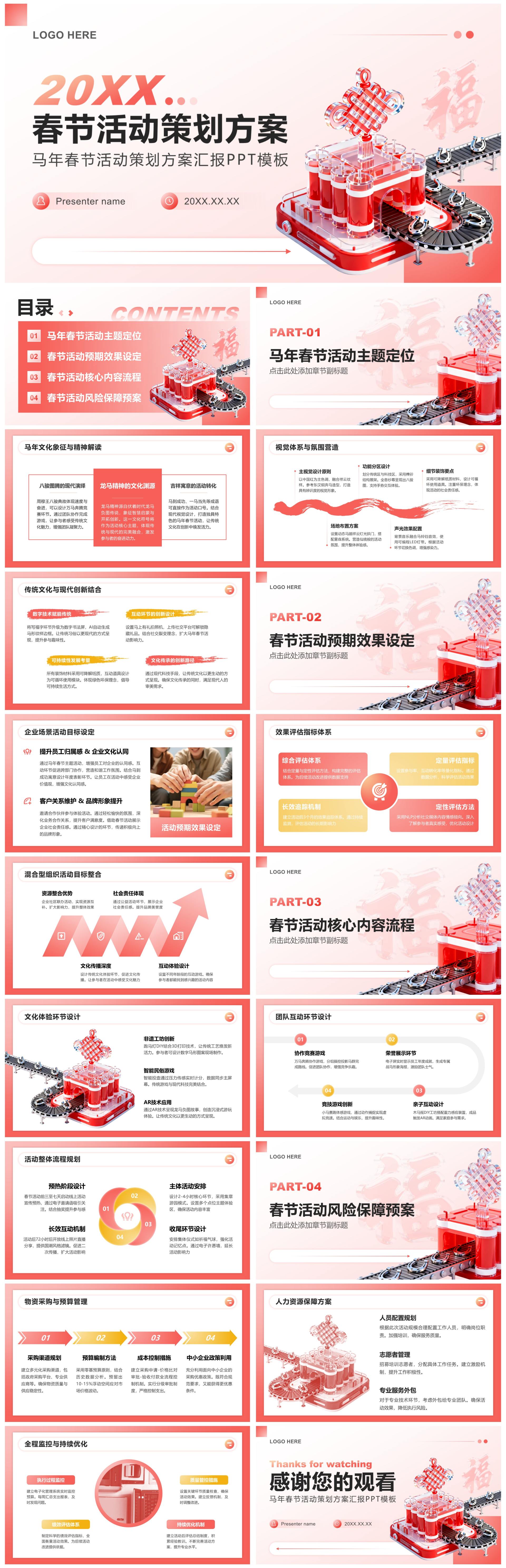 红色3D风马年春节企业活动策划方案PPT模板