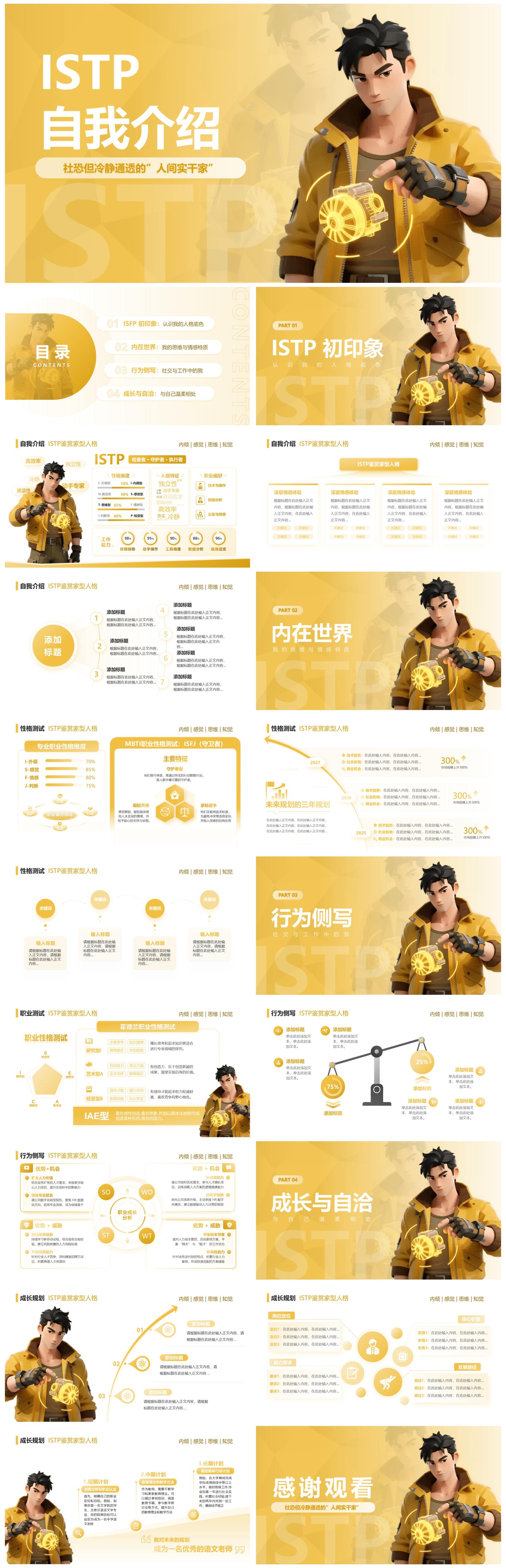 黄色渐变创意设计MBTI自我介绍述职汇报PPT模板