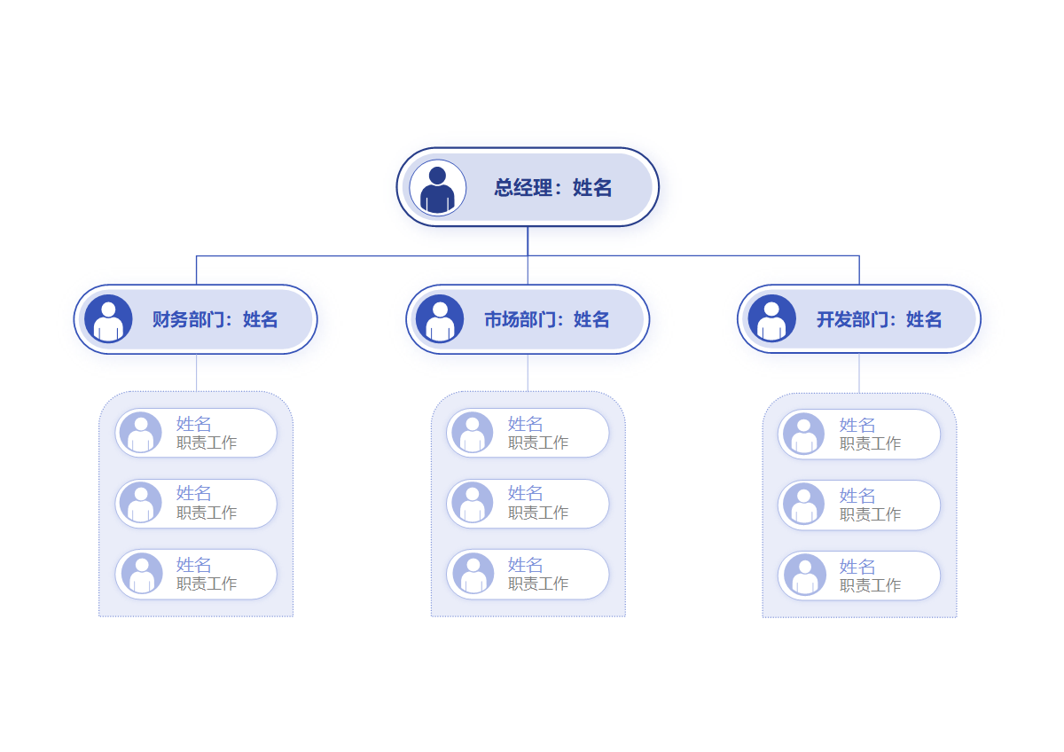 组织架构-蓝色简约系通用向下分类word模板