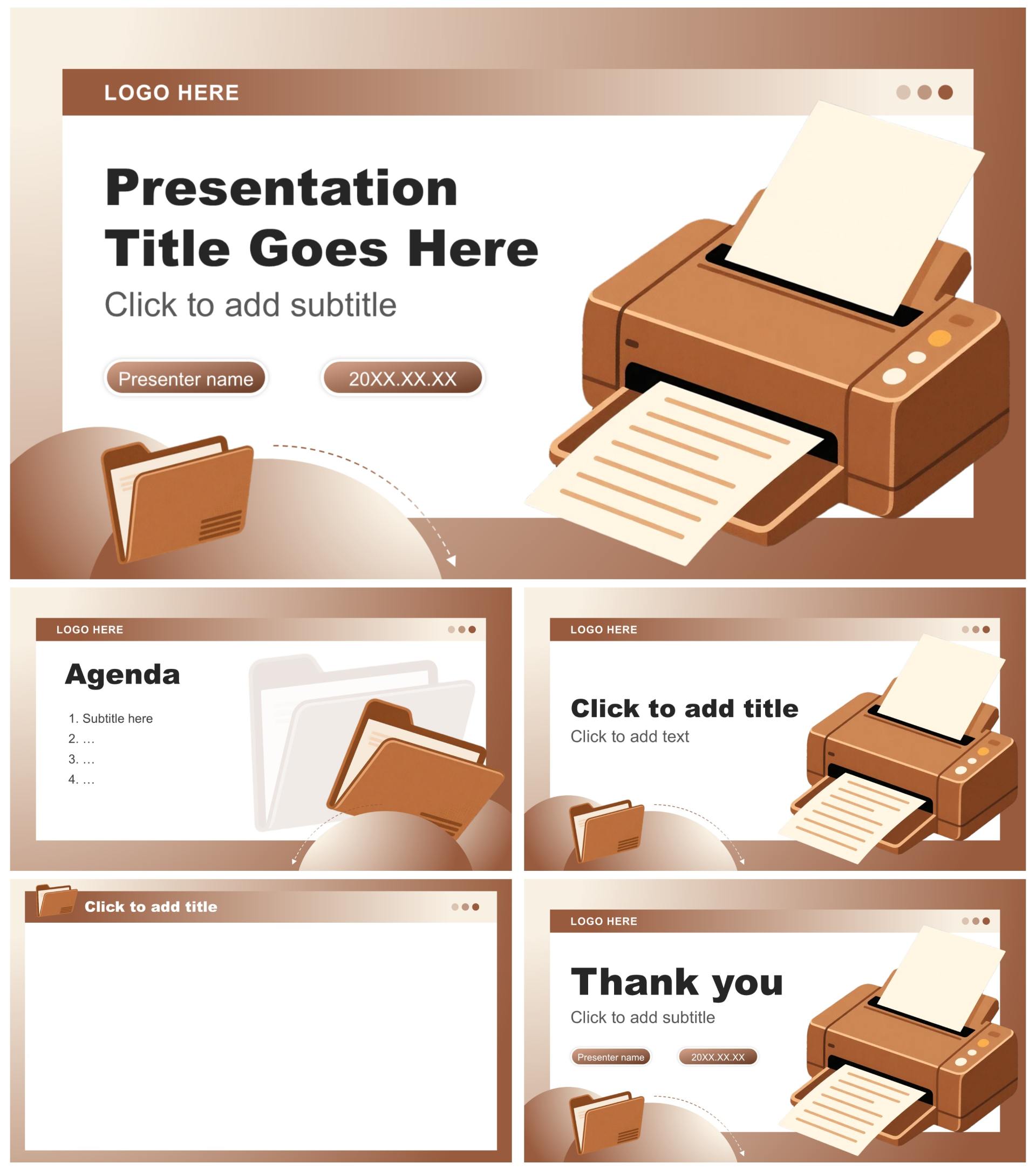棕色商务风年度工作总结汇报PPT主题模板
