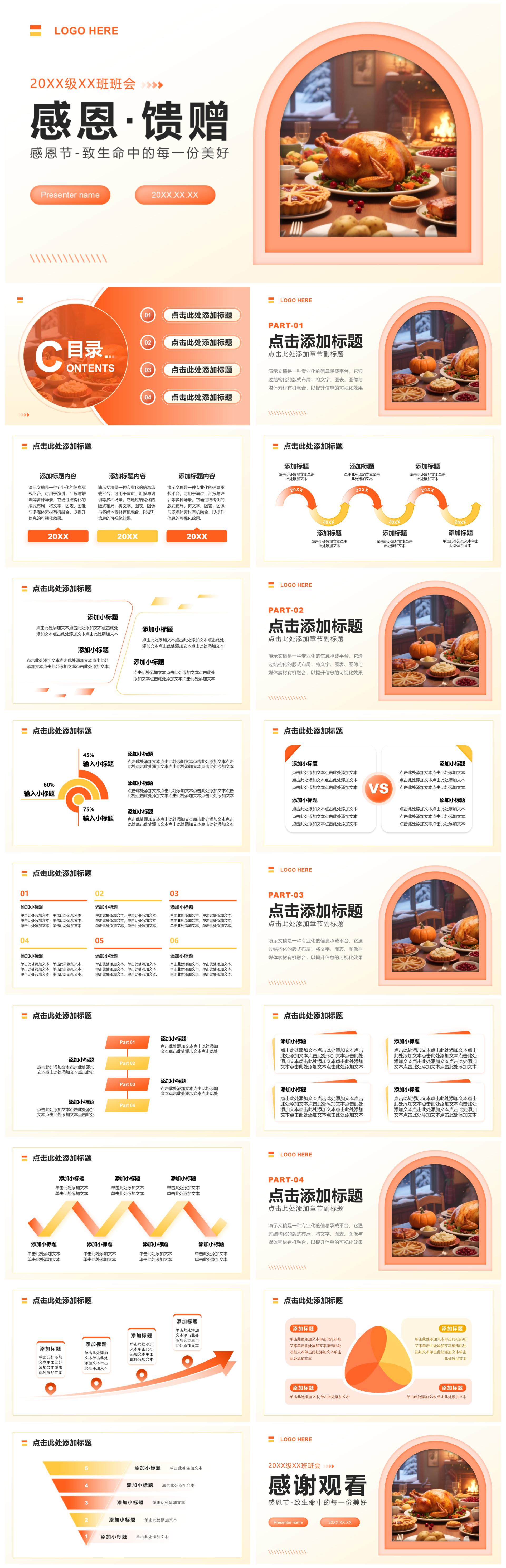 橙黄色简约风感恩节分享主题班会PPT模板
