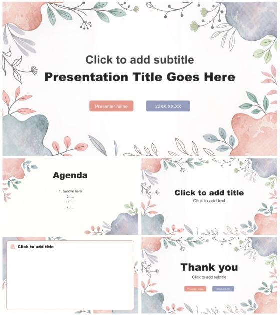 彩色花卉小清新风英语竞赛答辩汇报PPT主题模板