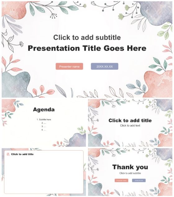 彩色花卉小清新风英语竞赛答辩汇报PPT主题模板