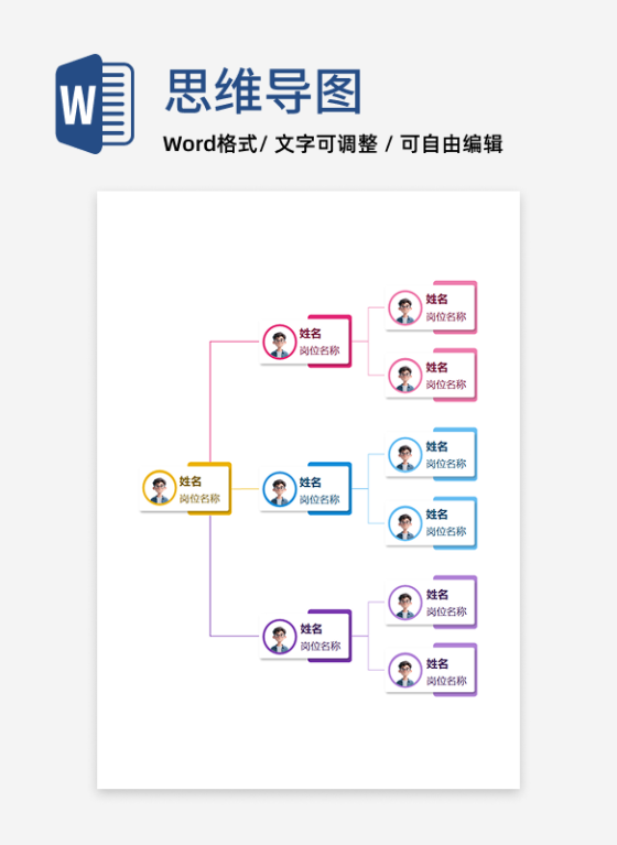 组织架构-通用竖版职称组织架构word模板