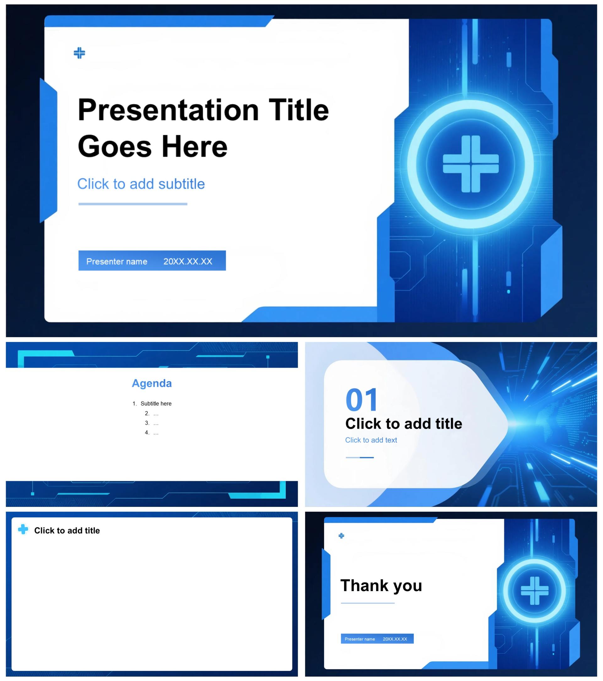 蓝色渐变科技风医疗行业病例汇报PPT主题模板