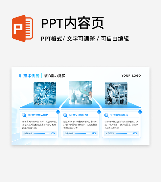 核心优势-科技风互联网产品介绍总结汇报PPT单页