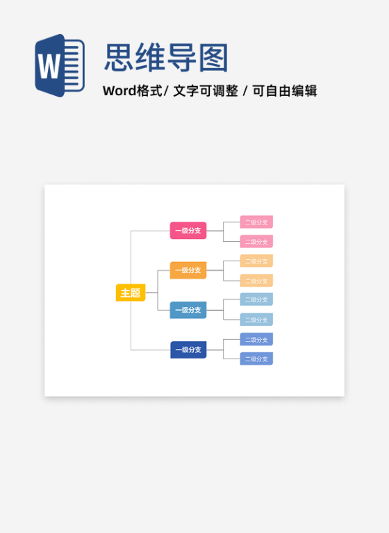 思维导图-彩色矩形思维导图word模板