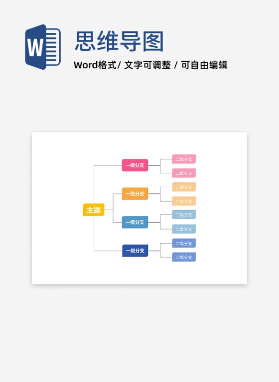 思维导图-彩色矩形思维导图word模板