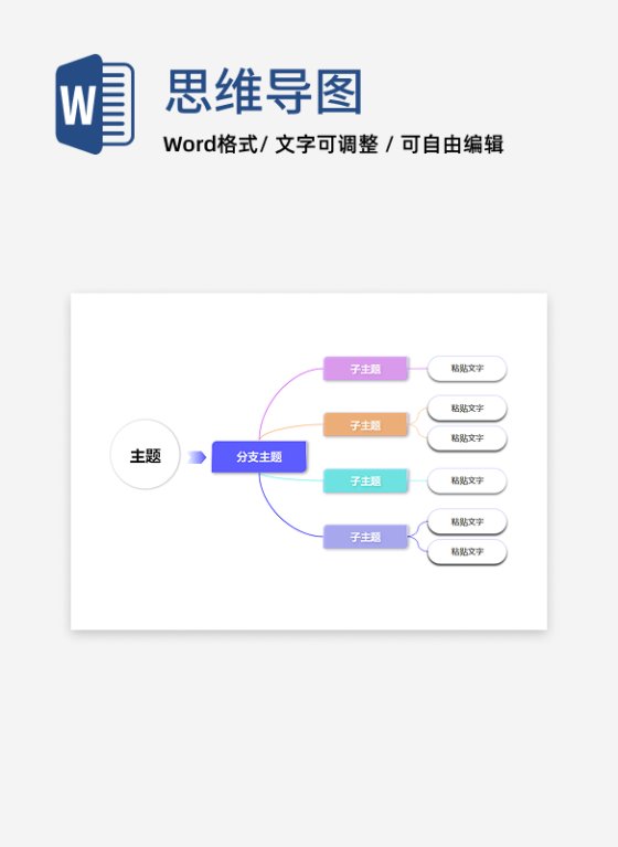 思维导图 - 渐变色彩辐射式思维导图word模板