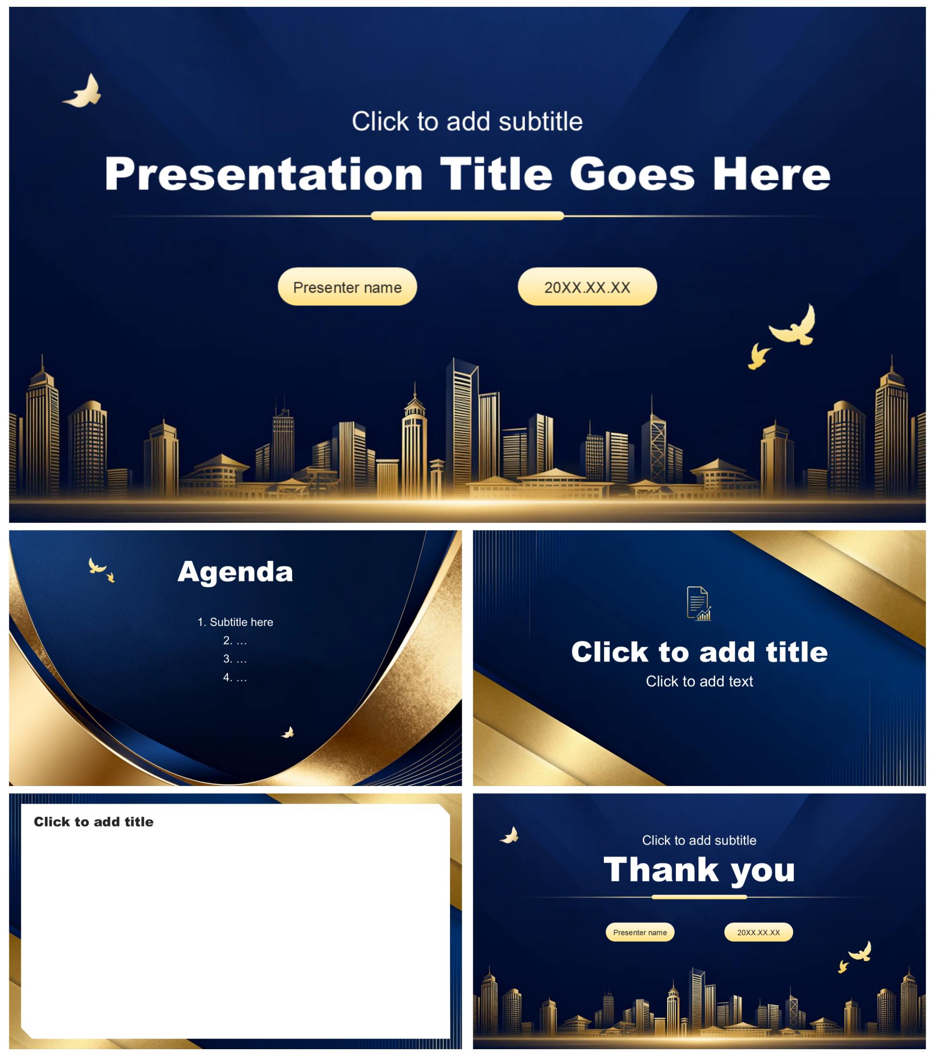 蓝色烫金商务风市场调研报告PPT主题模板