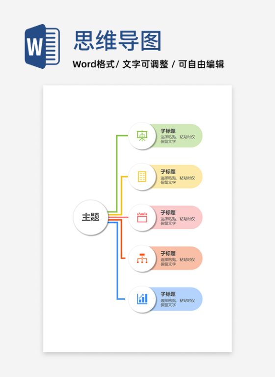 思维导图-彩色线条竖版思维导图