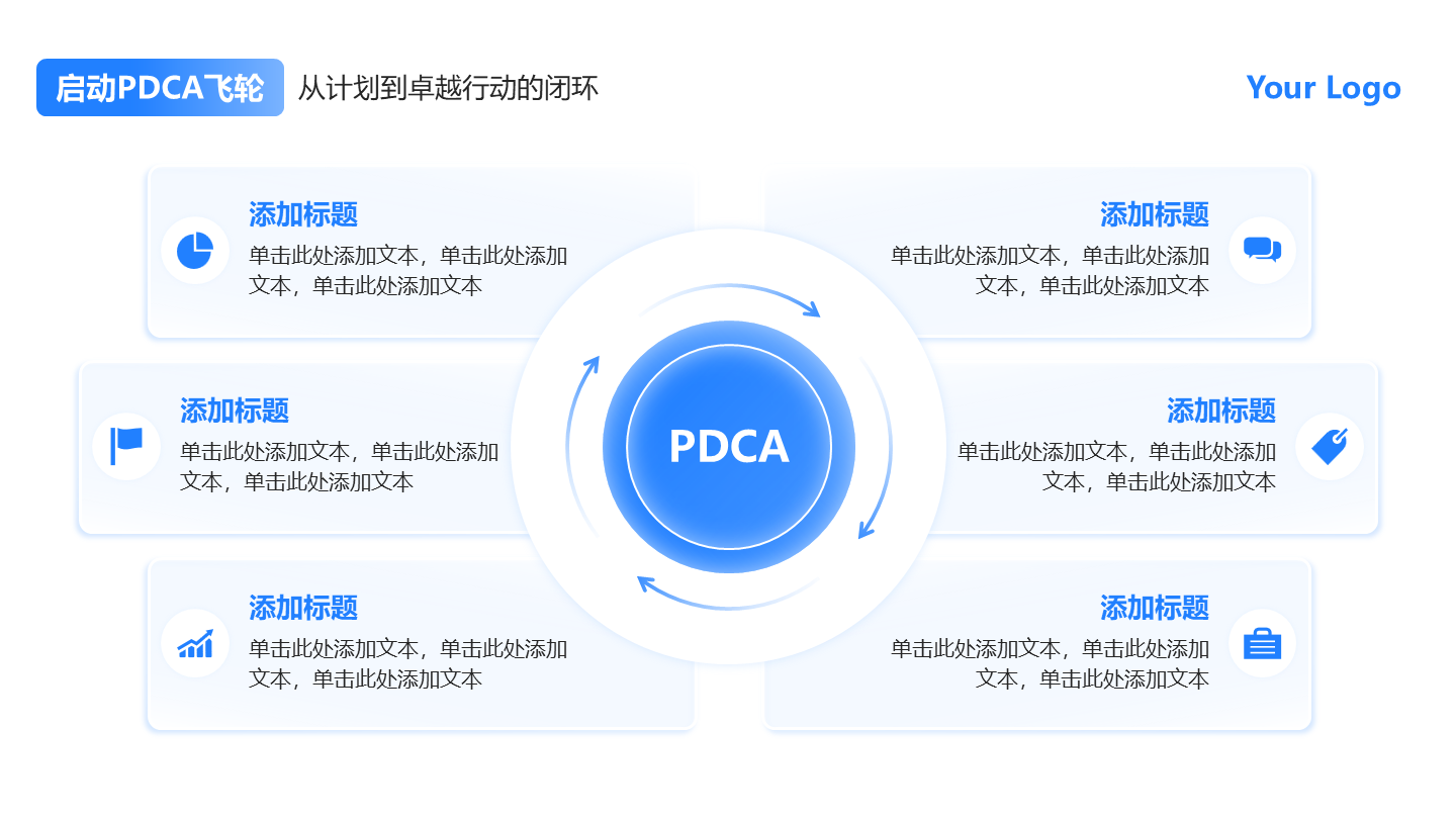 蓝色毛玻璃渐变6项PDCA闭环PPT单页