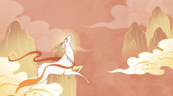 敦煌神鹿古风国潮插画背景