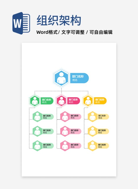 组织架构-彩色多边形竖版word模板