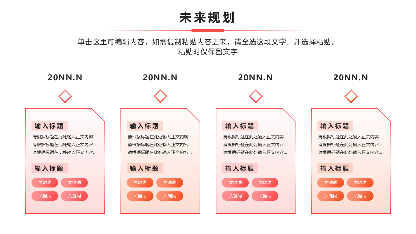 未来规划 - 粉橙色渐变四项时间轴PPT内页