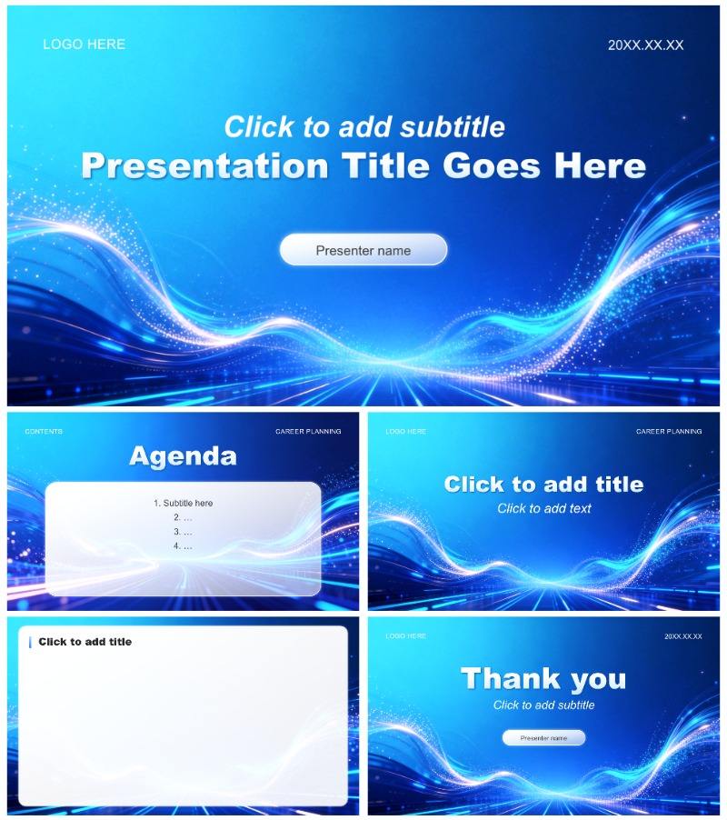 蓝色商务风职业生涯规划陈述汇报PPT主题模板