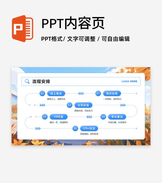 蓝色简约风秋招季面试流程安排PPT单页