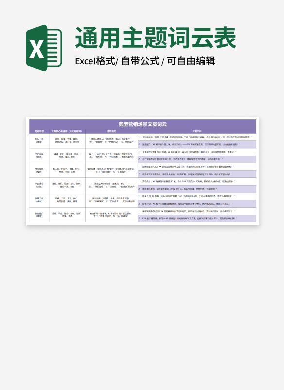 紫色典型营销场景文案词云