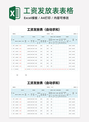 简约工资发放表excel模板