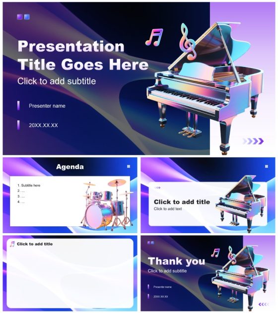 彩色渐变3D风音乐主题学生会自我介绍PPT主题模板