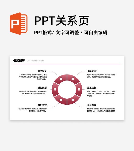 红色六项任务闭环图PPT单页