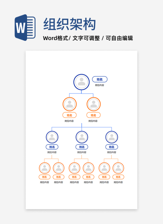 组织架构-蓝橙双环竖版通用word模板