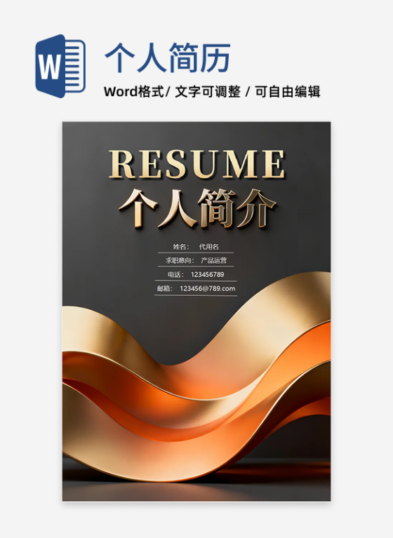 烫金商务风自我介绍个人简历封面
