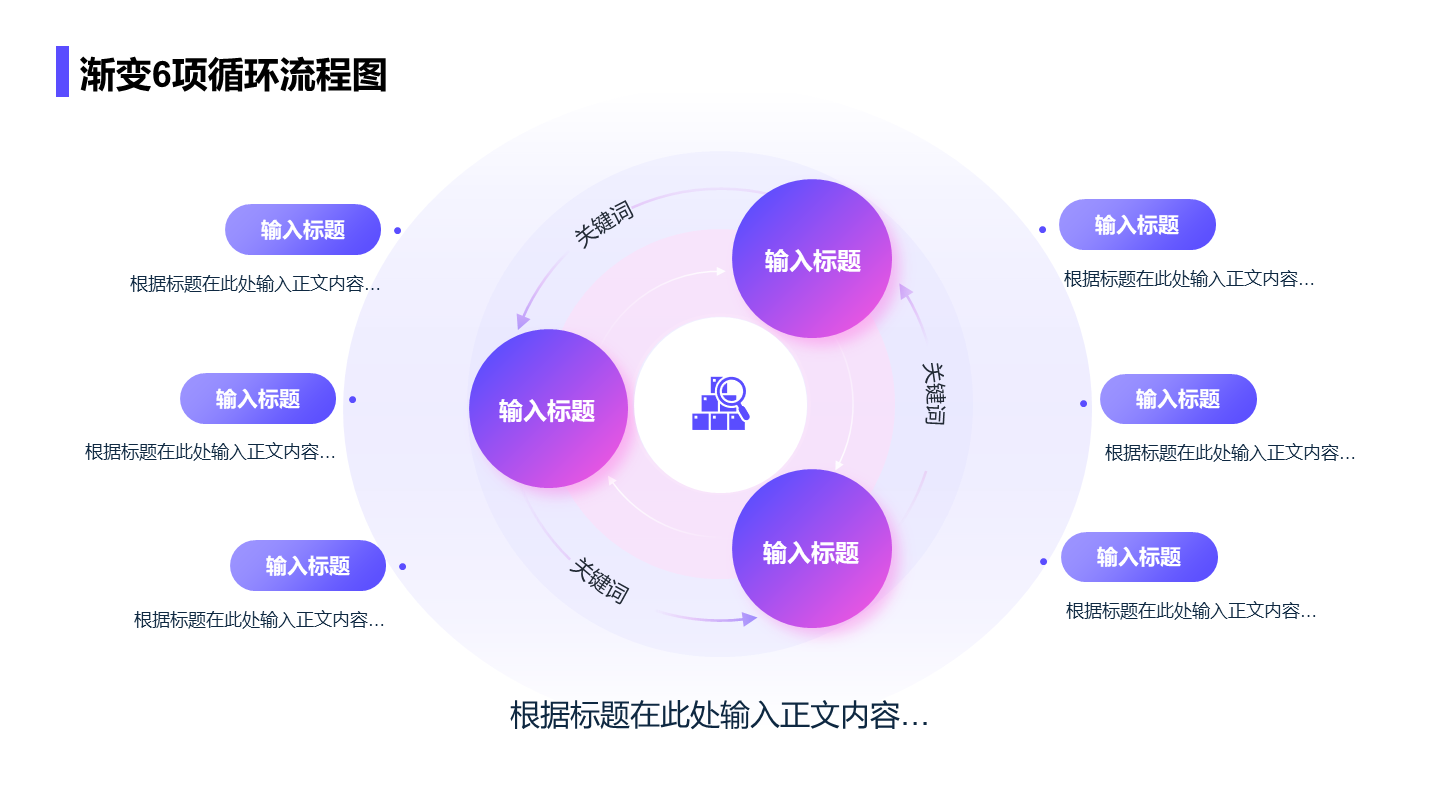 紫色简约风渐变6项循环流程图关系页PPT模板