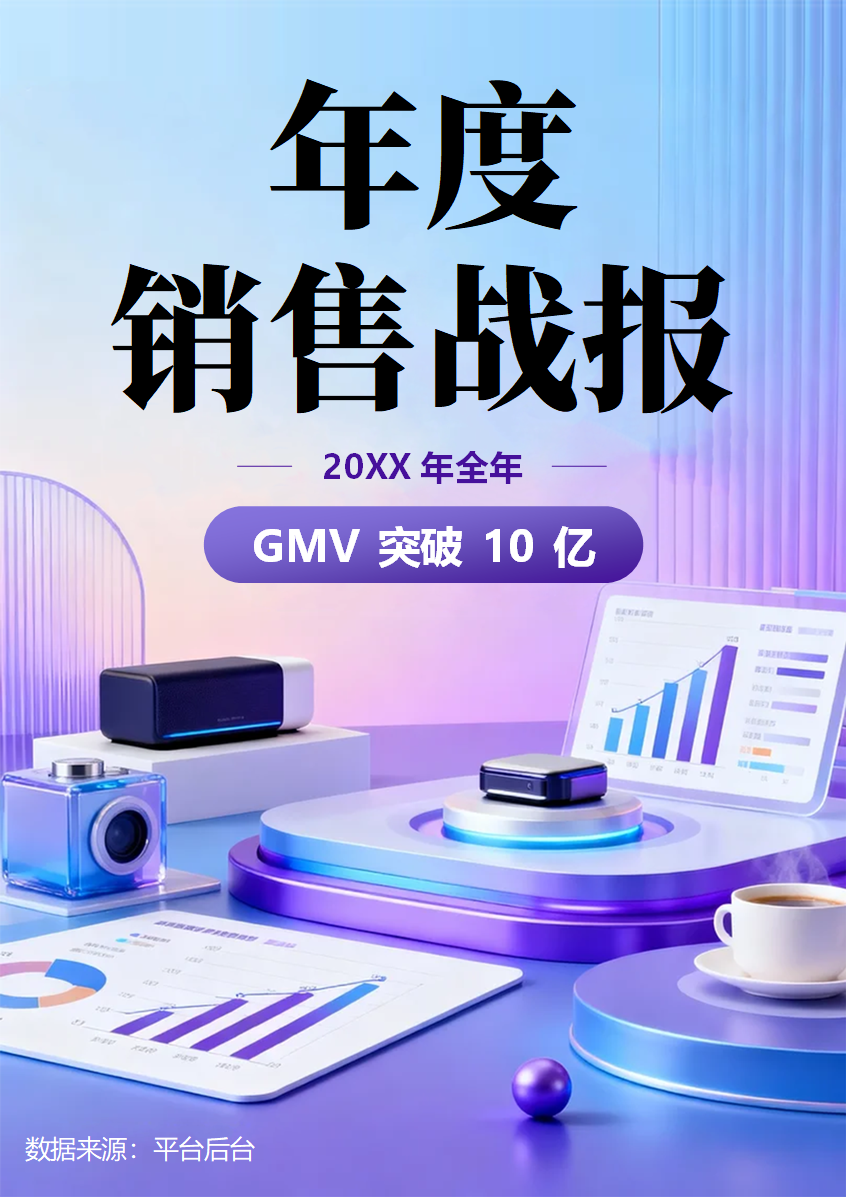 紫色3D商务风电商年度销售战报