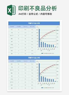 蓝色印刷不良品分析Excel模板
