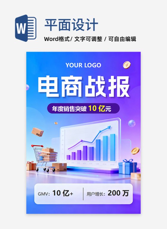 蓝紫色渐变拟态风电商战报海报