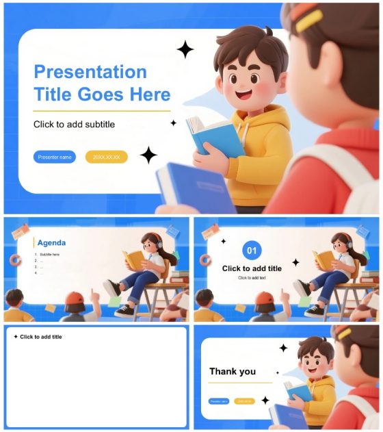 蓝色手绘扁平卡通风大学班会班长竞选PPT主题模板