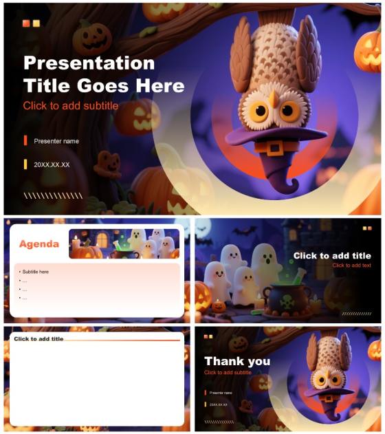橙色卡通风万圣节派对活动策划方案PPT主题模板