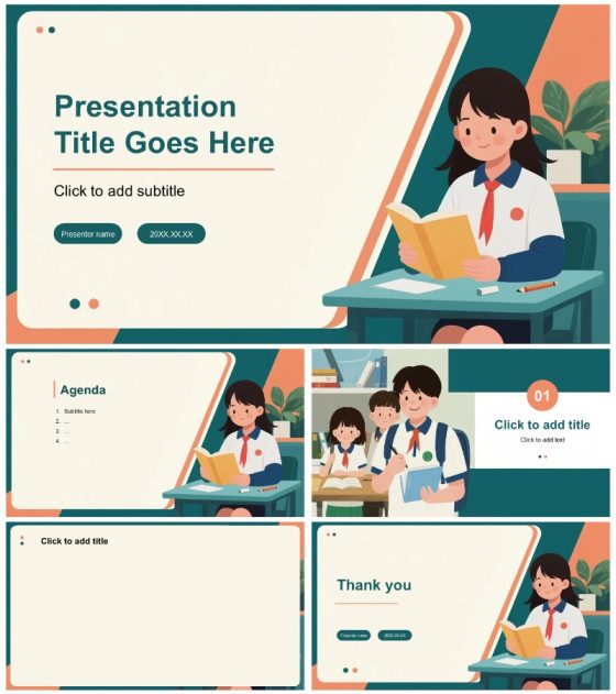 绿色手绘卡通风校园学生会招新部门介绍PPT主题模板