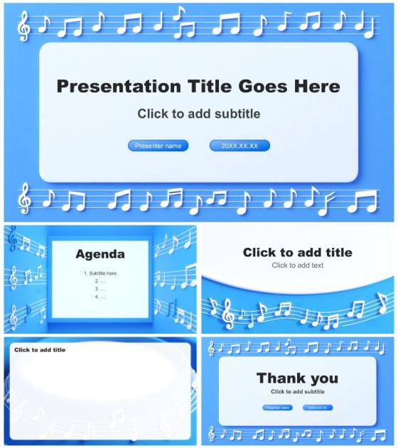 蓝色渐变简约风音乐课件教学设计公开课PPT主题模板