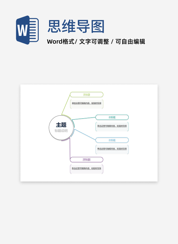 思维导图-圆形几何简约彩色通用模板