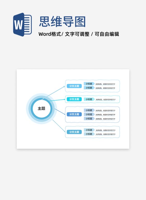 思维导图-蓝色简约竖版思维导图
