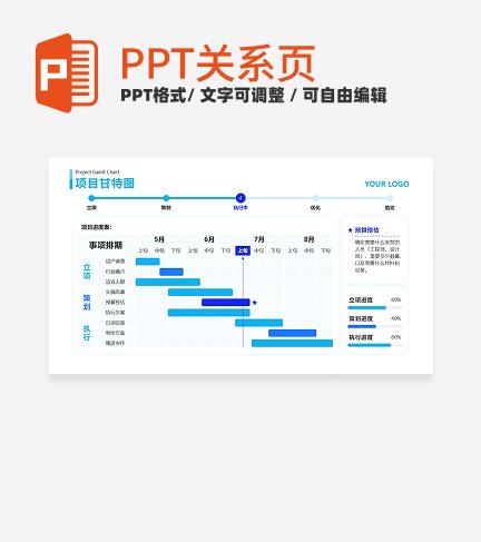 蓝色简约项目甘特图PPT单页