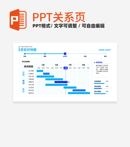 蓝色简约项目甘特图PPT单页