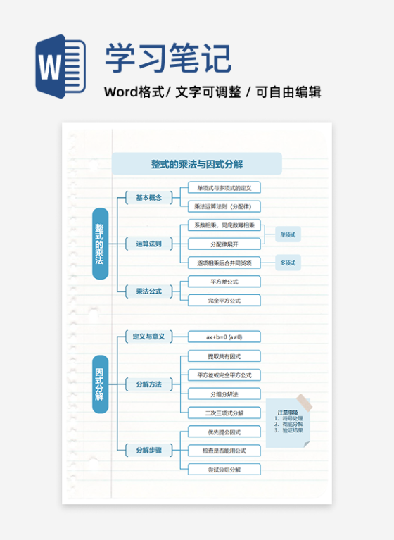 学习笔记-整式的运算黄色简约竖版word模板