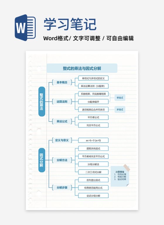 学习笔记-整式的运算黄色简约竖版word模板